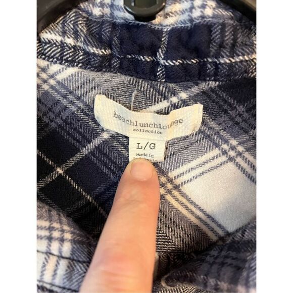BeachLunchLounge Womens Button Front Shirt Plaid Short Sleeve Large (3440) - Picture 2 of 4